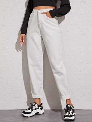 Jean mom taille haute unicolore