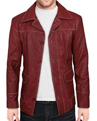 Fight Club Brad Pitt Red Leather Coat