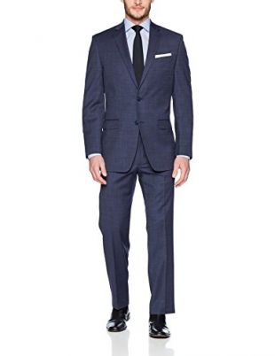 Calvin Klein Men's Classic Wool Suit, Medium Navy, 38 Regular