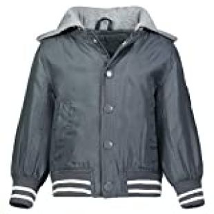 Boys' Big Quilted Bomber Jacket with Hood, Grey Varsity, 10/12