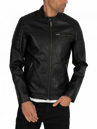 Jack & Jones Men's Rocky Leather Jacket, Black  | eBay