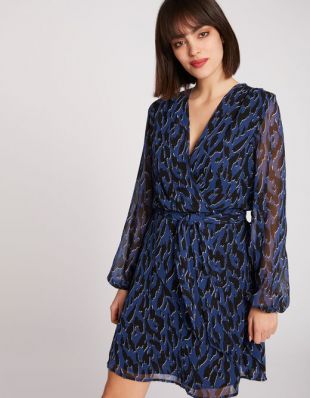 Robe trapèze ceinturée doublée bleu femme