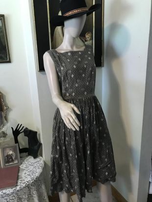 Vintage des années 50 coton gris blanc pleine jupe dames rockabilly Boho jour robe soleil robe taille moyenne