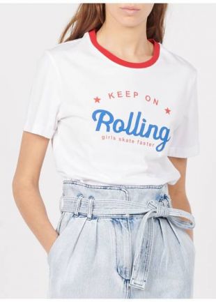 TEE-SHIRT COL ROND SÉRIGRAPHIÉ EN COTON  BLANC CASSE