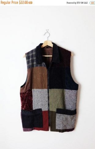 Unbranded - Vintage Colorful Plaid Wool/Corduroy Patchwork Zip up Vest ...