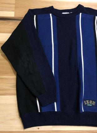 1990s Izod Cotton Crew Neck Sweater with Vertical Stripes