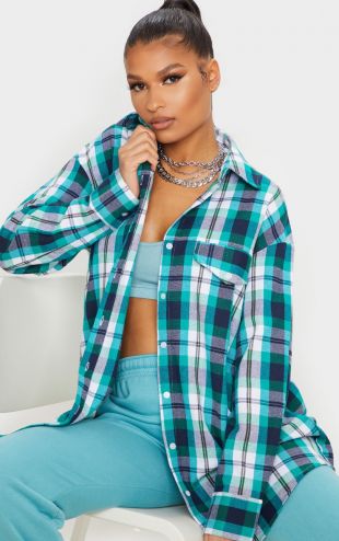 Chemise oversize style dad à carreaux verts et manches longues