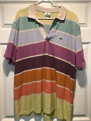 Lacoste Mens Polo Shirt Wide Multi Color Stripes Short Sleeve Size 9 US 3XL  | eBay