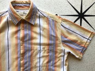 Cool Lightweight vintage 90s PENMANS, Short Sleeve Orange Yellow Striped Shirt, Mens Medium