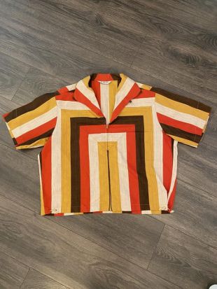 60s 70s Surf Geometric Neutral Tone Mid Century McGregor Boxy Zip Down Camp Shirt
