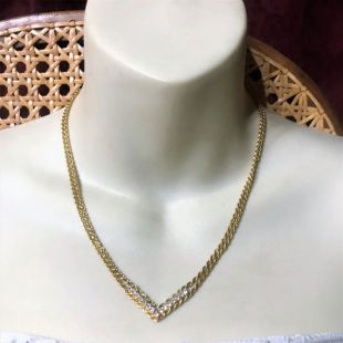 Pendentif avec collier de chaîne or clair strass en forme de vintage V