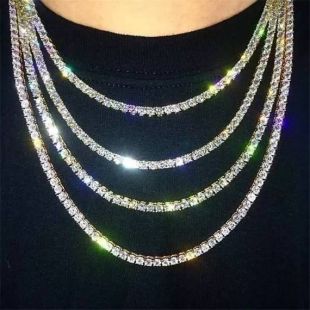 Tennis Link Charm Punk Rhinestone Alloy Bijoux Pour les hommes Hip Hop Gold Color 5mm Fashion Necklace Choker Long Chain pour hip Hop Hommes femmes