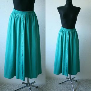 vintage turquoise turquoise coton vert flare midi jupe Haute taille ajustement et flare midi jupe 90s jupe minimaliste jupe de style occidental Jupe s M taille jupe