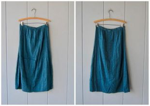 Jupe longue en lin (fr) 90s Blue Teal Cotton Midi Jupe - Grande