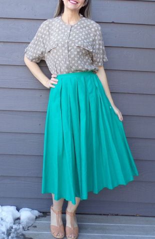 1980's NORMCORE MIDI SKIRT turquoise linge 26.5 taille S (D3)