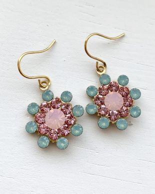 Emma Woodhouse Jane Austen pacific opal light rose pink opal Swarovski crystal flower drop earrings brass gold