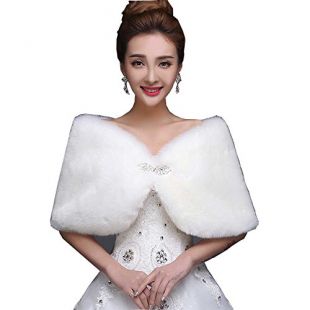 WDING Bridal Warm Fur Shawl White Wedding Bolero Wrap Cape Stole Women Coat White-double Sided Fur With Diamond One Size
