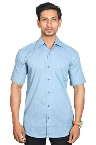 Chemise d’été pour homme , chemise bleu bleu ciel de couleur solide , chemise décontractée Cottan , Short Sleeves Shirt , Block Print Shirts Black Shirt