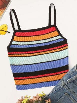 Rainbow Striped Cropped Cami Top