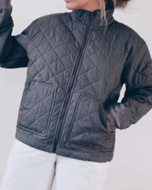 Grande veste matelassée Khaki Grey / Utility Bomber Quilt Coat / Veste légère minimaliste
