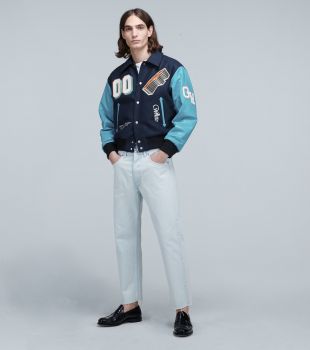 Leather-sleeved varsity jacket