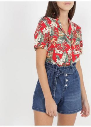 CHEMISE COL TAILLEUR IMPRIMÉE ROUGE