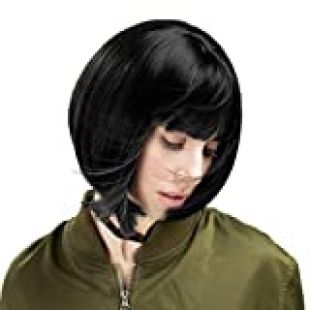 Perruque Noire Femme Courte Bob Pour Les Femmes Synthétiques Perruque Cheveux Perruque Cosplay Halloween Perruque Avec La Frange