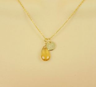 Collier Citrine véritable avec initiale