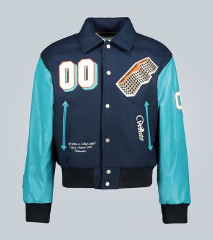 Leather-sleeved varsity jacket