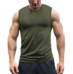 COOFANDY Men's Workout Tank Top Sleeveless Muscle Shirt Cotton Gym Training Bodybuilding Tee Army Green