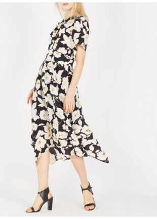 ROBE MIDI IMPRIMÉE EN SOIE MÉLANGÉE NOIR