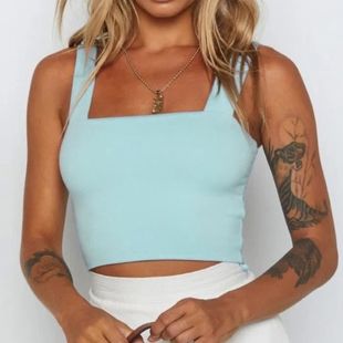 Débardeur sexy sans manches à bretelles larges pour femmes Bleu clair
