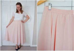 Jupe vintage Light Pink Chiffon 'As-Is / no no Collection Midi Circle Pink Skirt with Elastic Waist / Baby Pink Size S - M Long Skirt