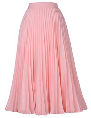 High Waist Elastic Pleated Swing Skirt Solid Color Pink Size M KK659-1