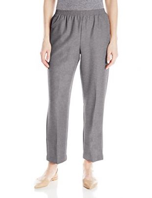 Alfred Dunner Women's Around Elastic Waist Polyester Short Pull-On Style Pants, Grey, 14 Petite