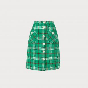 Lowri Check Tweed Button-Trough Skirt