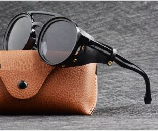 Long Keeper Retro Steampunk Sunglasses Men Women 2020 Goggle Sun Glasses vintage Leather Side Black Lens Shield Eye wear Fashion Punk Shades