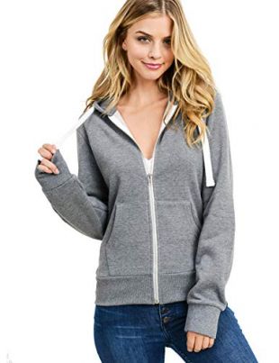 esstive Women's Ultra Soft Fleece Basic Casual Solid Midweight Zip-Up Hoodie Jacket, Heather Grey, Medium