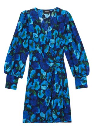 ROBE COURTE COL CROISÉ IMPRIMÉE FLEURS BLUE