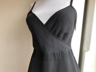 90s Silk Black Criss Cross Camisole Flirty Boho Simple Dress Sleeveless Spaghetti Strap Sexy sz 2 XS S 1990s vintage Plain Slip Gown