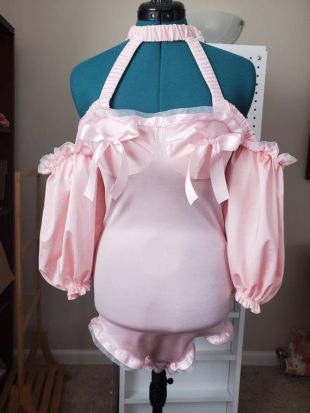 Body Pink Cosplay, Bodysuit with Off the Shoulder Puffy Sleeves