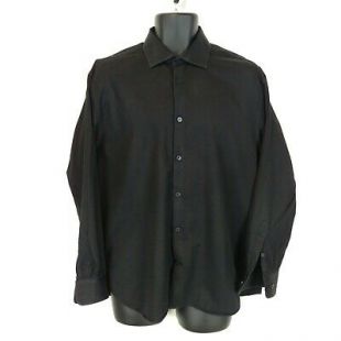 John Varvatos Black Cotton Long-Sleeve Button Dress Shirt