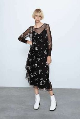 green emerald velvet dress ZARA. Embroidered effect midi dress Tm/l – Hibuy market main image 0
