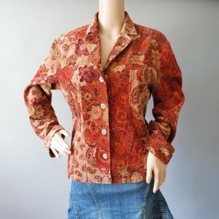 Unbranded - Vintage Brown Corduroy Veste Burnt Orange Floral Jacket Large