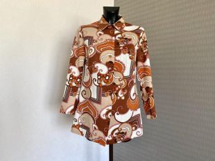 70's vintage Soft Jacket Top Summer Cardigan Long Sleeves Floral Long Jacket vintage Retro Elegant Royal Orange White Jacket Size M/L