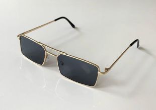 Vintage Gold Frame Rectangle Sunglasses - Black Lens Retro Steampunk Hip Hop Quavo Migos 90s Clear Rapper Gothic Mens Womens Unisex Square
