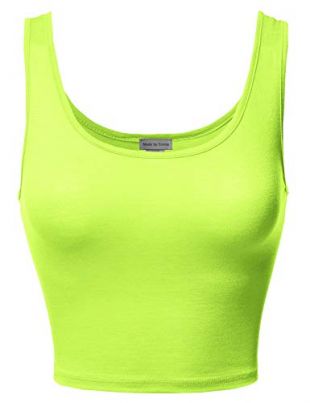 Made by Emma Junior Sized Basic Solid Sleeveless Crop Tank Top Neon Yellow L