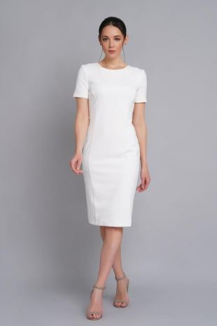 Robe midi plaine blanche, robe de cocktail à manches courtes, mère de la robe de mariée, robe d’invité de mariage, robe de mariée courte simple
