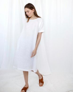 Robe en lin blanc, robe surdimensionnée, robe en lin, vêtements en lin, lin, lin plus taille, robe à manches courtes, robe Midi Kaftan, robe d’été
