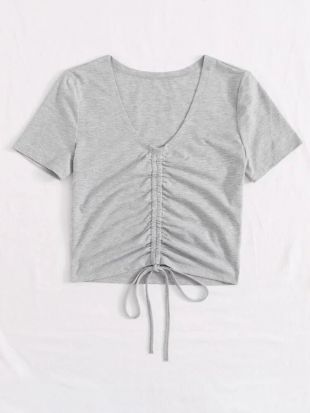 Drawstring Front Heather Gray Tee